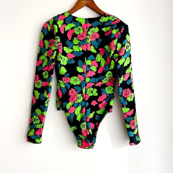 NWT Zara  Neon Colours Floral Long Sleeve Bodysuit XS - Picture 5 of 7